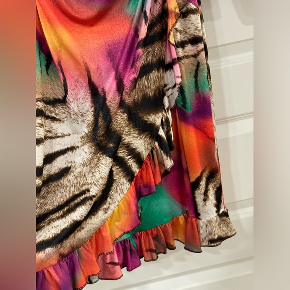 Barcelino ARIANA wrap dress multi color ruffle size medium - Picture 6 of 7